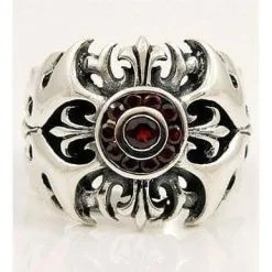 Bikerringshop Silver Garnet Tribal Cross Ring -Outlet Rings Store garnet tribal cross ring 5