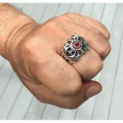 Bikerringshop Silver Garnet Tribal Cross Ring -Outlet Rings Store garnet tribal cross ring 7