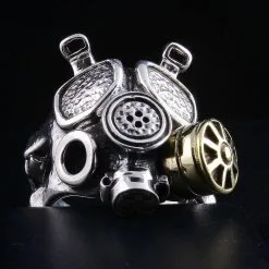Bikerringshop Silver US Military Gas Mask Mens Ring -Outlet Rings Store gas mask ring 925 sterling biker