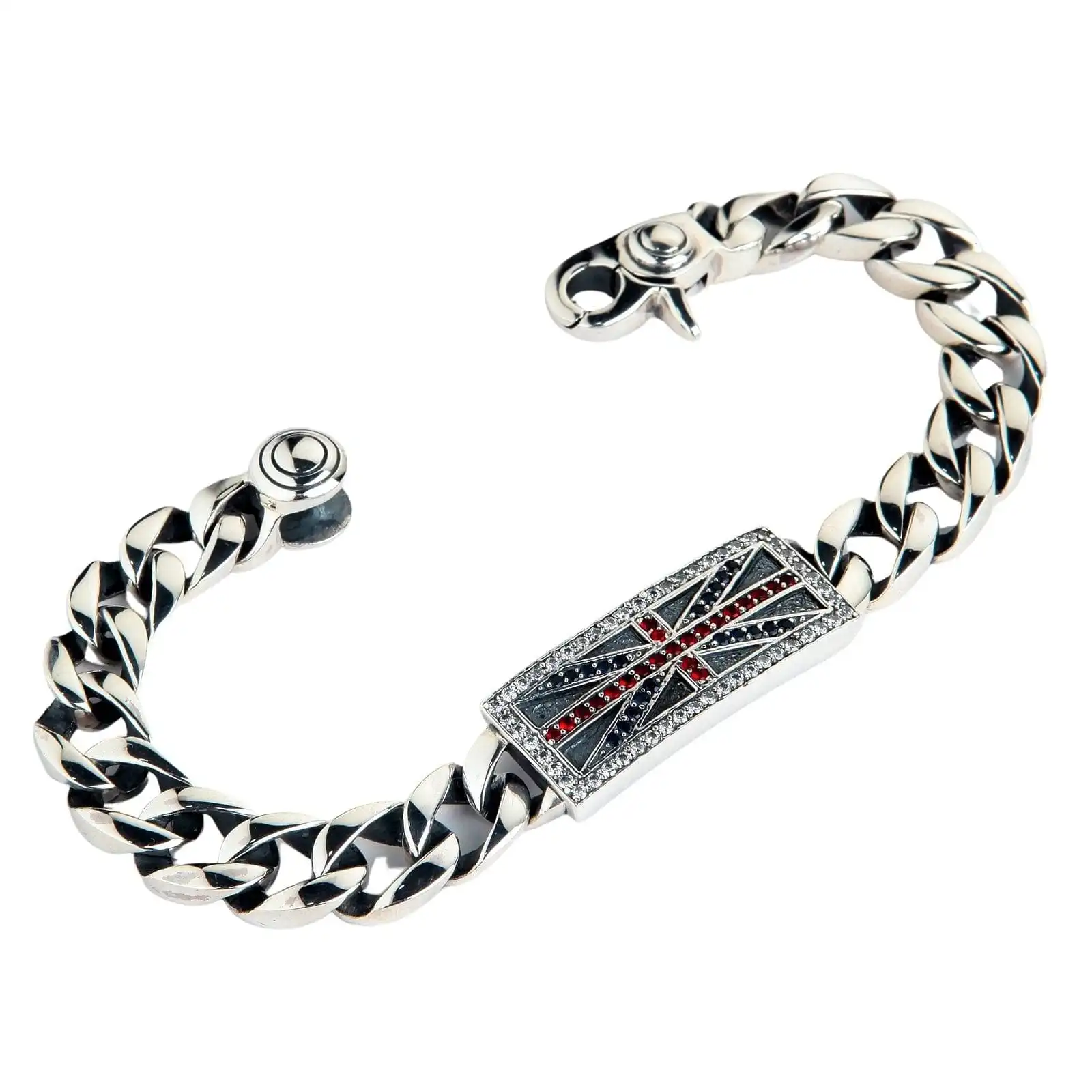 Bikerringshop Sterling Silver Gemstones ID Mens Bracelet 4 Bikerringshop Sterling Silver Gemstones ID Mens Bracelet - Image 2