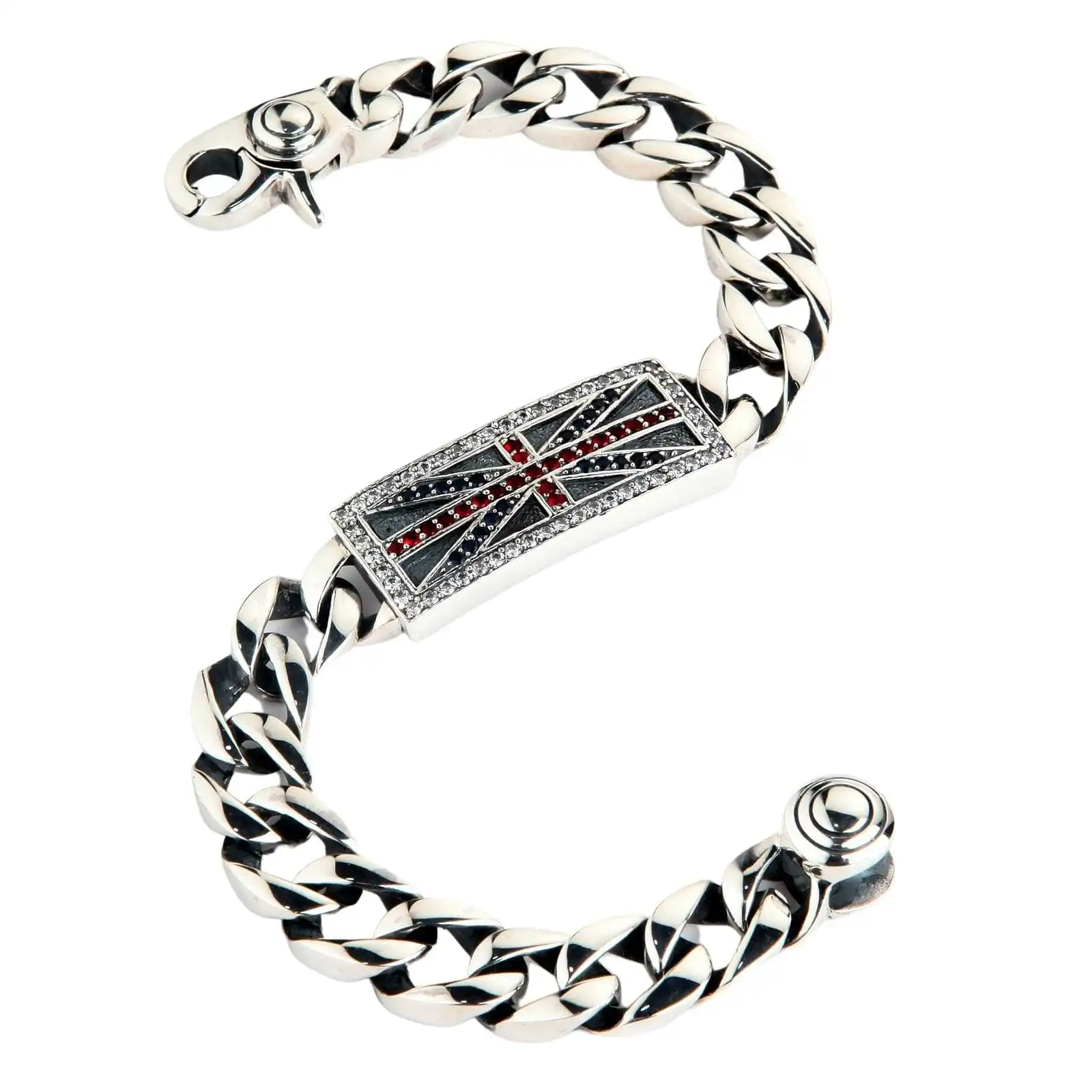 Bikerringshop Sterling Silver Gemstones ID Mens Bracelet 7 Bikerringshop Sterling Silver Gemstones ID Mens Bracelet - Image 5