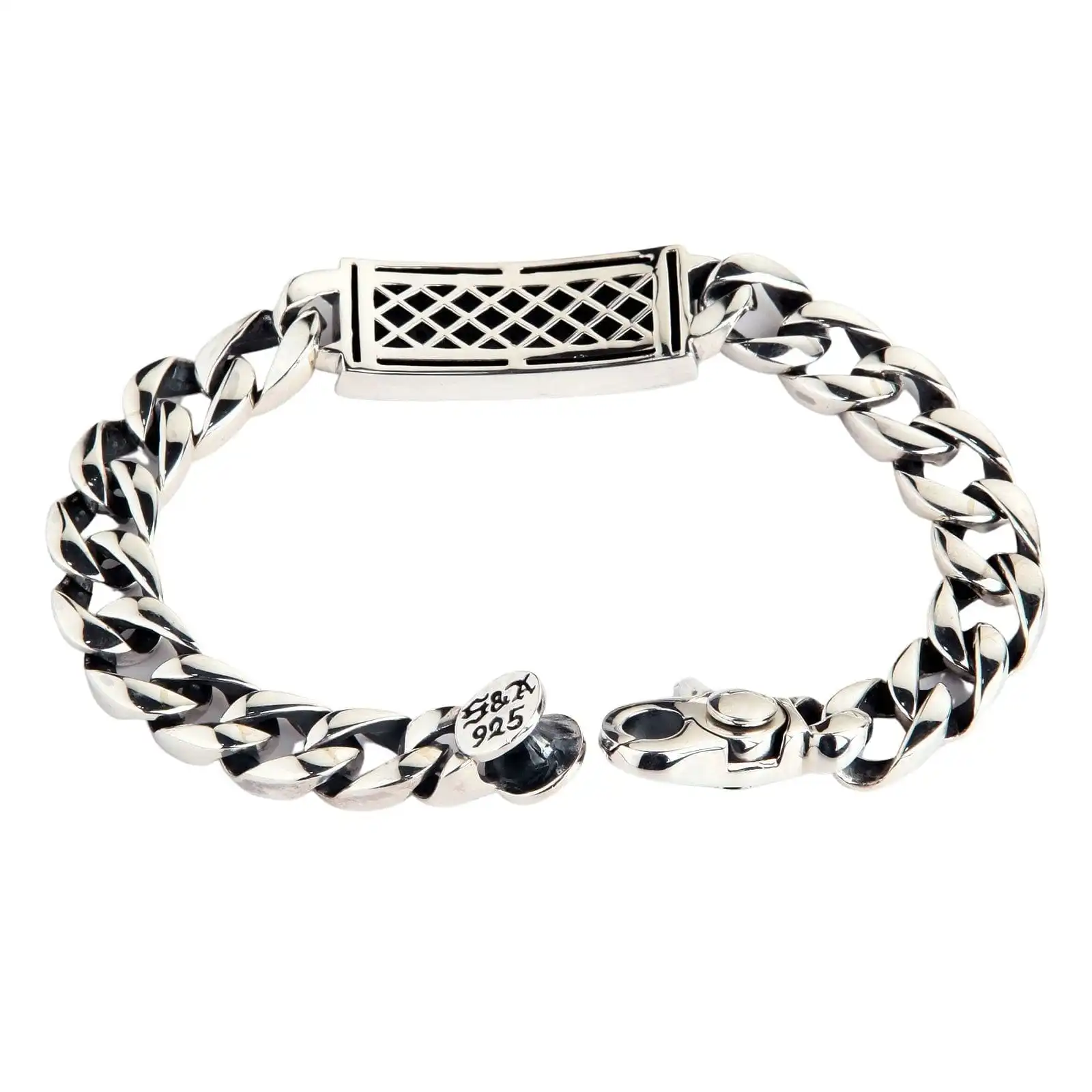 Bikerringshop Sterling Silver Gemstones ID Mens Bracelet 6 Bikerringshop Sterling Silver Gemstones ID Mens Bracelet - Image 4