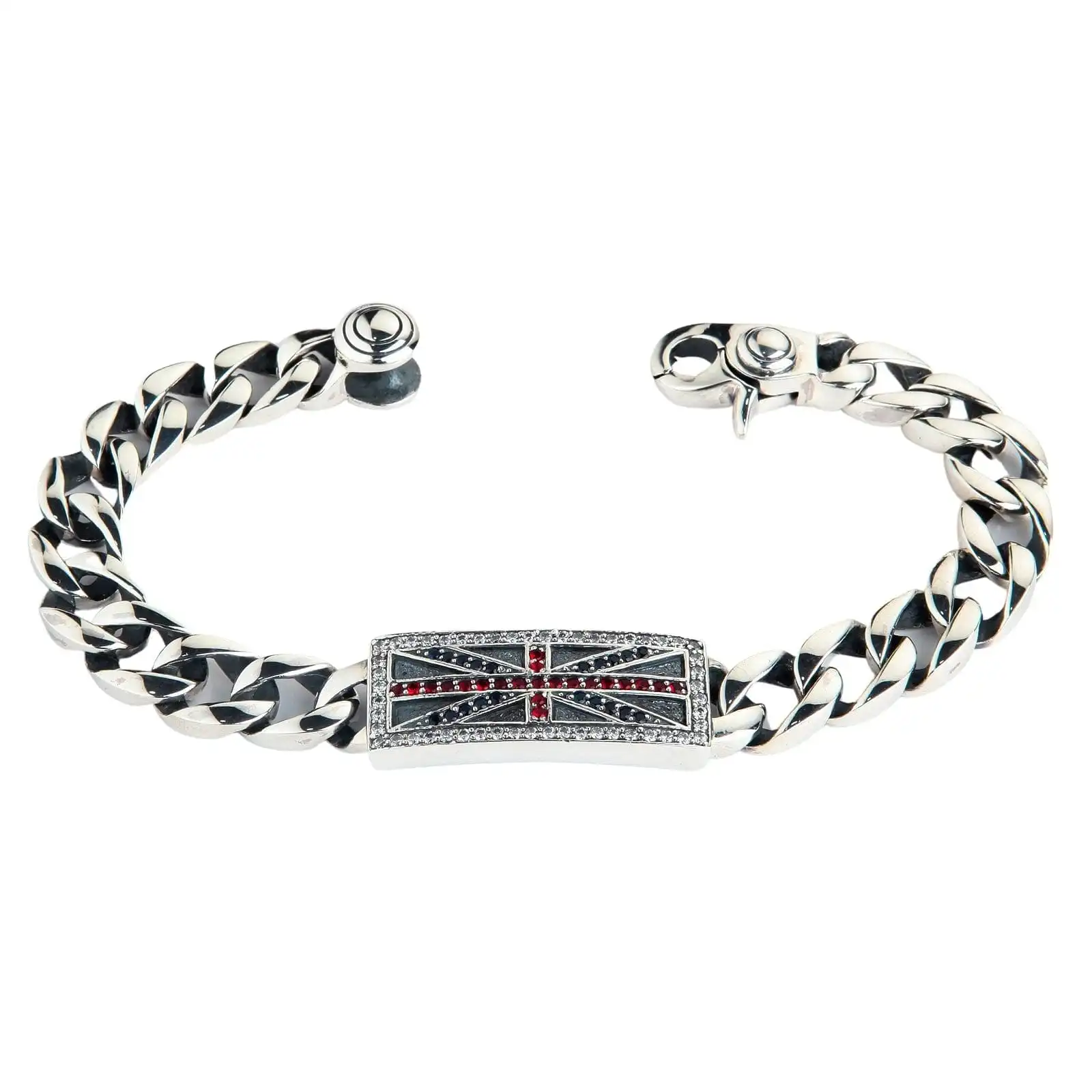 Bikerringshop Sterling Silver Gemstones ID Mens Bracelet 5 Bikerringshop Sterling Silver Gemstones ID Mens Bracelet - Image 3