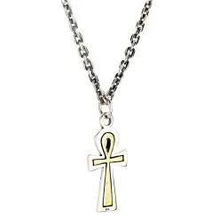 Bikerringshop Yellow Gold Sterling Silver Ankh Pendant -Outlet Rings Store gold ankh necklace 2