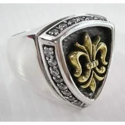 Bikerringshop Gold Fleur De Lis Sterling Silver Men's Rings -Outlet Rings Store gold fleur de lis biker rings 5