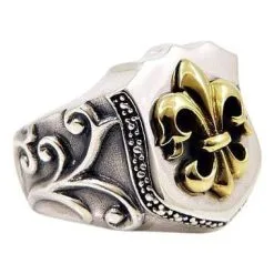 Bikerringshop Yellow Gold Fleur De Lis Mens Medieval Ring