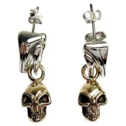 Bikerringshop Yellow Gold Skull Earrings