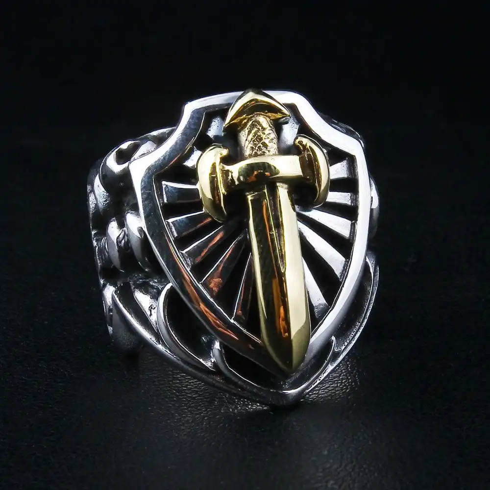 Bikerringshop Sterling Silver Gold Sword Heavy Biker Rings 4 Bikerringshop Sterling Silver Gold Sword Heavy Biker Rings - Image 2