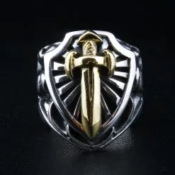 Bikerringshop Sterling Silver Gold Sword Heavy Biker Rings