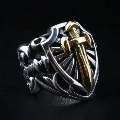 Bikerringshop Sterling Silver Gold Sword Heavy Biker Rings 13 Bikerringshop Sterling Silver Gold Sword Heavy Biker Rings -Outlet Rings Store gold sword biker ring 3