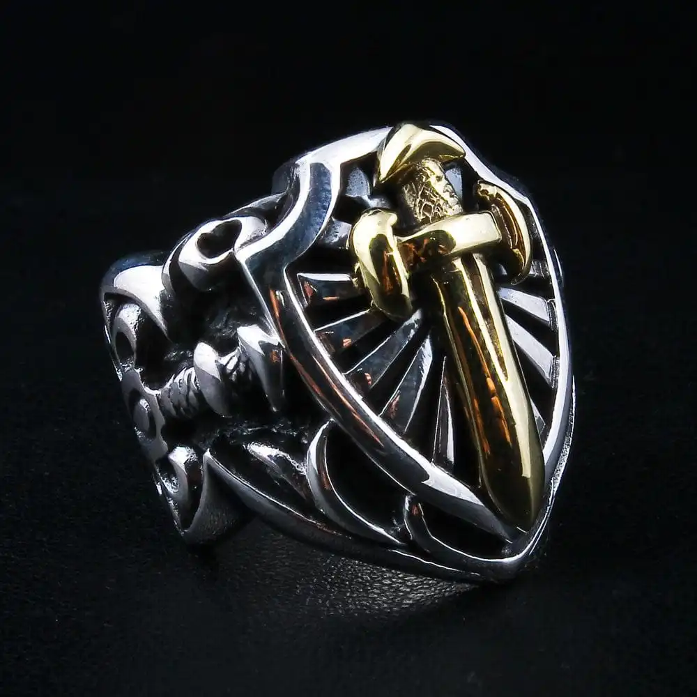 Bikerringshop Sterling Silver Gold Sword Heavy Biker Rings 5 Bikerringshop Sterling Silver Gold Sword Heavy Biker Rings - Image 3