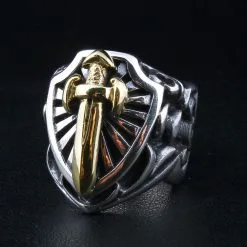 Bikerringshop Sterling Silver Gold Sword Heavy Biker Rings 14 Bikerringshop Sterling Silver Gold Sword Heavy Biker Rings -Outlet Rings Store gold sword biker ring 4