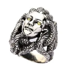 Bikerringshop Sterling Silver Snake Head Gorgon Medusa Gothic Ring -Outlet Rings Store gorgon medusa ring 2