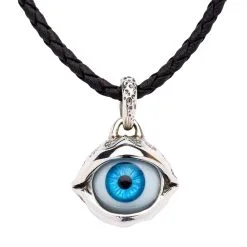 Bikerringshop Sterling Silver Gothic Blue Evil Eye Pendant