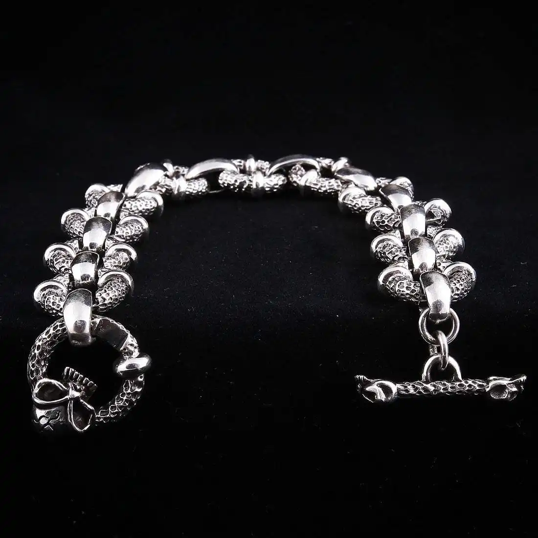 Bikerringshop Sterling Silver Crazy Skull Bracelet 6 Bikerringshop Sterling Silver Crazy Skull Bracelet - Image 4