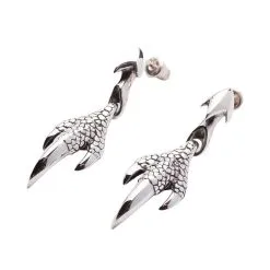 Bikerringshop Sterling Silver Gothic Dragon Claw Earrings