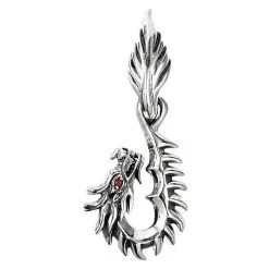 Bikerringshop Silver Gothic Dragon Hook Pendant