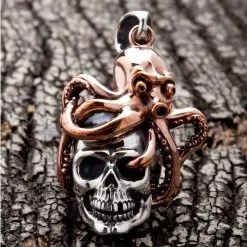 Bikerringshop 925 Sterling Silver Skull Gothic Octopus Pendant