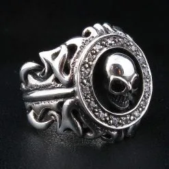 Bikerringshop Sterling Silver Tribal Garnet Skull Gothic Ring -Outlet Rings Store gothic tribal skull ring 2