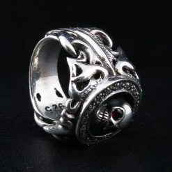Bikerringshop Sterling Silver Tribal Garnet Skull Gothic Ring -Outlet Rings Store gothic tribal skull ring 4