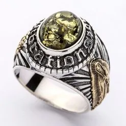 Bikerringshop Green Amber Mexican Skull Gothic Mens Ring -Outlet Rings Store green amber mens ring 11