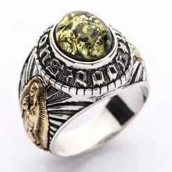 Bikerringshop Green Amber Mexican Skull Gothic Mens Ring -Outlet Rings Store green amber mens ring 13