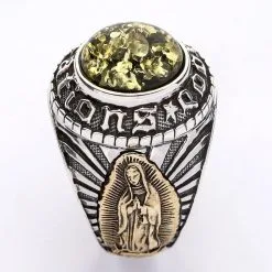 Bikerringshop Green Amber Mexican Skull Gothic Mens Ring -Outlet Rings Store green amber mens ring 15