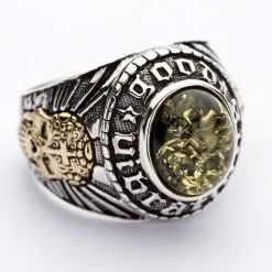 Bikerringshop Green Amber Mexican Skull Gothic Mens Ring -Outlet Rings Store green amber mens ring 2