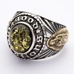 Bikerringshop Green Amber Mexican Skull Gothic Mens Ring -Outlet Rings Store green amber mens ring 3