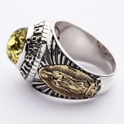 Bikerringshop Green Amber Mexican Skull Gothic Mens Ring -Outlet Rings Store green amber mens ring 4