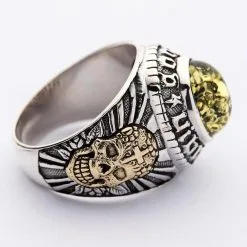 Bikerringshop Green Amber Mexican Skull Gothic Mens Ring -Outlet Rings Store green amber mens ring 5