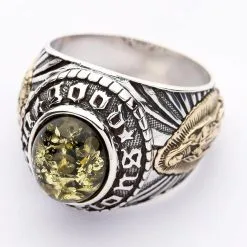 Bikerringshop Green Amber Mexican Skull Gothic Mens Ring -Outlet Rings Store green amber mens ring 8