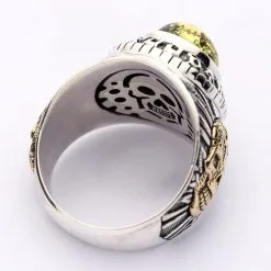 Bikerringshop Green Amber Mexican Skull Gothic Mens Ring -Outlet Rings Store green amber mens ring 9