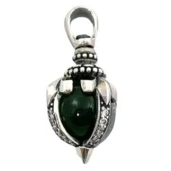 Bikerringshop Silver Green Moonstone Gothic Pendant