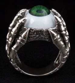 Bikerringshop Sterling Silver Gothic Green Eye Ring -Outlet Rings Store green eye claw ring 4