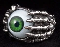 Bikerringshop Sterling Silver Gothic Green Eye Ring