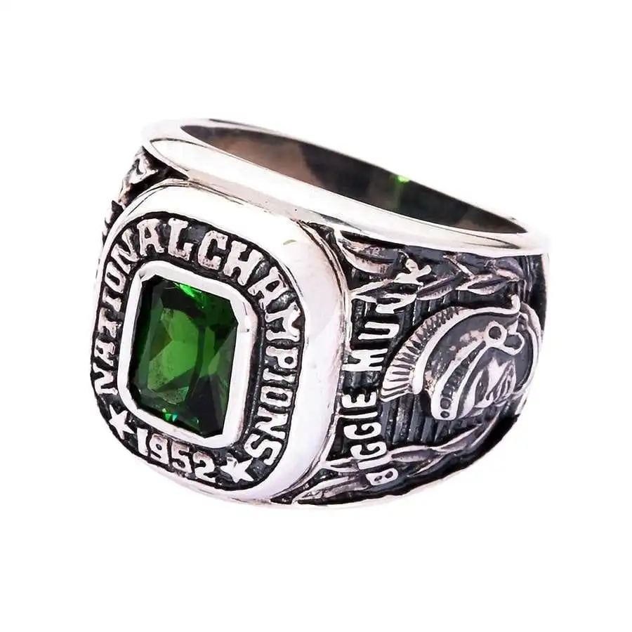 Bikerringshop Emerald Green Stone Sterling Silver Men's Sport Ring 7 Bikerringshop Emerald Green Stone Sterling Silver Men's Sport Ring - Image 5
