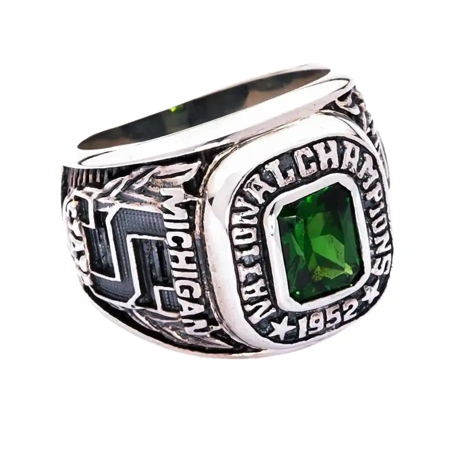 Bikerringshop Emerald Green Stone Sterling Silver Men's Sport Ring 8 Bikerringshop Emerald Green Stone Sterling Silver Men's Sport Ring - Image 6