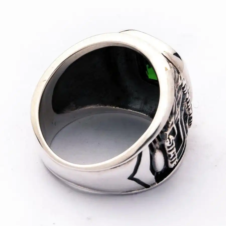 Bikerringshop Emerald Green Stone Sterling Silver Men's Sport Ring 9 Bikerringshop Emerald Green Stone Sterling Silver Men's Sport Ring - Image 7