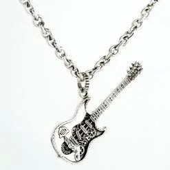 Bikerringshop Sterling Silver Rocker Guitar Pendant Necklace -Outlet Rings Store guitar necklace
