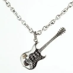 Bikerringshop Sterling Silver Rocker Guitar Pendant Necklace -Outlet Rings Store guitar necklace 3