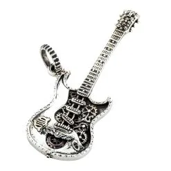 Bikerringshop Sterling Silver Rocker Guitar Pendant Necklace