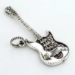 Bikerringshop Sterling Silver Rocker Guitar Pendant Necklace -Outlet Rings Store guitar pendant 7