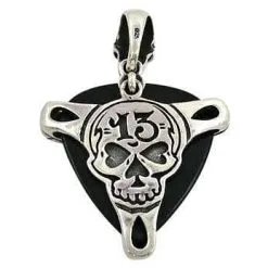 Bikerringshop Sterling Silver Skull Guitar Pick Holder Mens Pendant