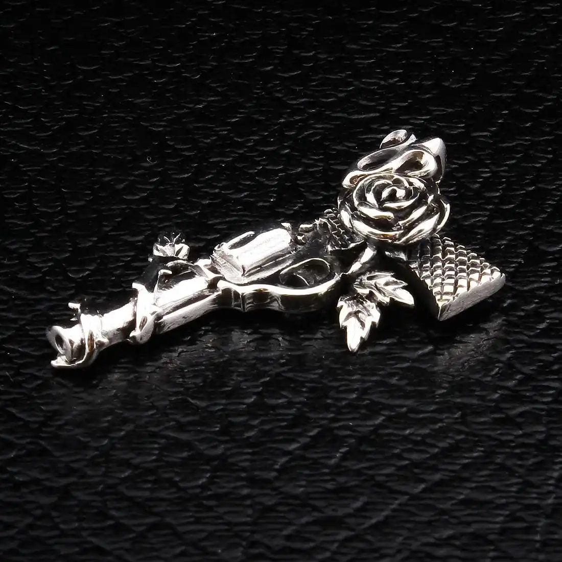Bikerringshop Sterling Silver Gun And Rose Cowboy Pendant 4 Bikerringshop Sterling Silver Gun And Rose Cowboy Pendant - Image 2