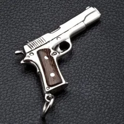 Bikerringshop Silver Wood Pistol Gun Pendants