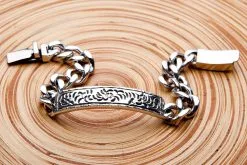 Bikerringshop Sterling Silver Hammered Mens ID Bracelet -Outlet Rings Store hammered id bracelet 4