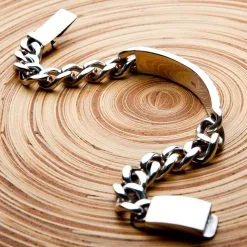 Bikerringshop Sterling Silver Hammered Mens ID Bracelet -Outlet Rings Store hammered id bracelet 5
