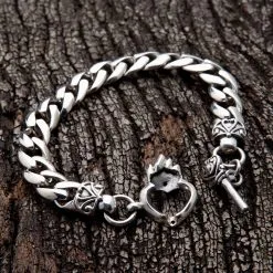 Bikerringshop Heart Key Sterling Silver Bracelets -Outlet Rings Store heart key silver bracelets 3
