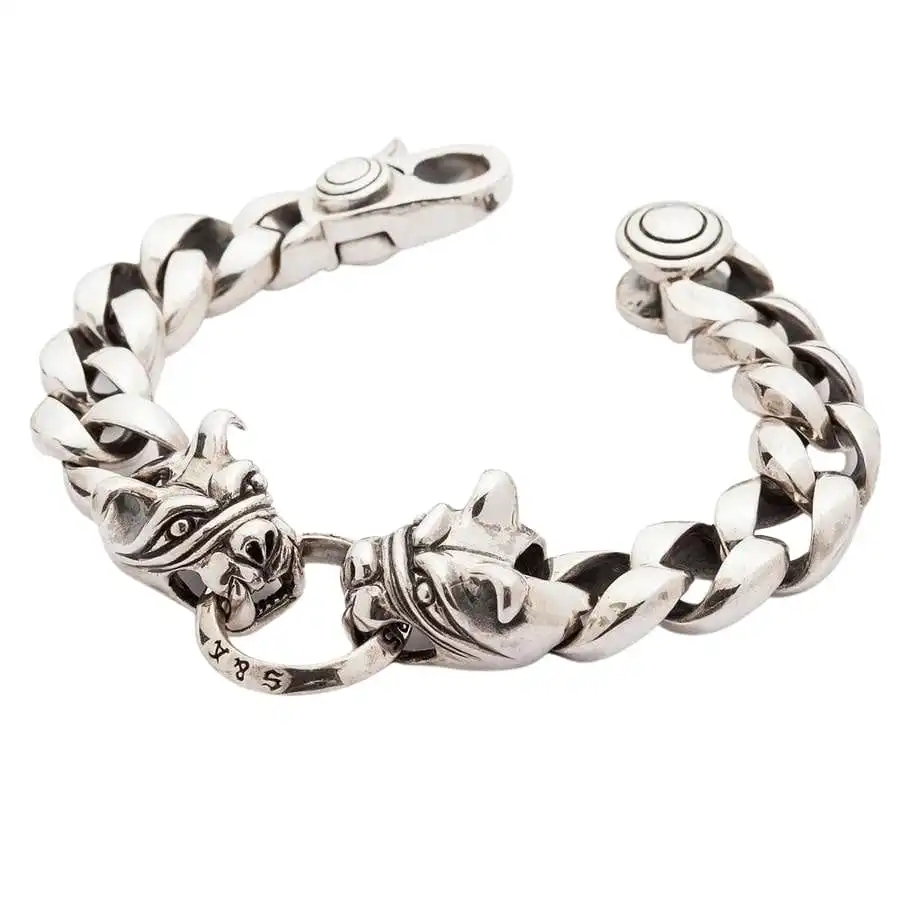 Bikerringshop Sterling Silver Heavy Bulldog Head Biker Bracelet 4 Bikerringshop Sterling Silver Heavy Bulldog Head Biker Bracelet - Image 2